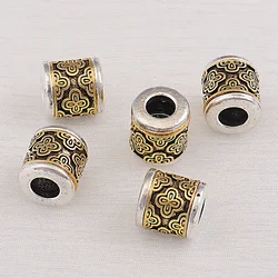 5Pcs 10x11MM Antique Design Golden Silver Plated Cast Metal Striped Tube Spacers Charms Beads For Diy Jewelry Making Accessories