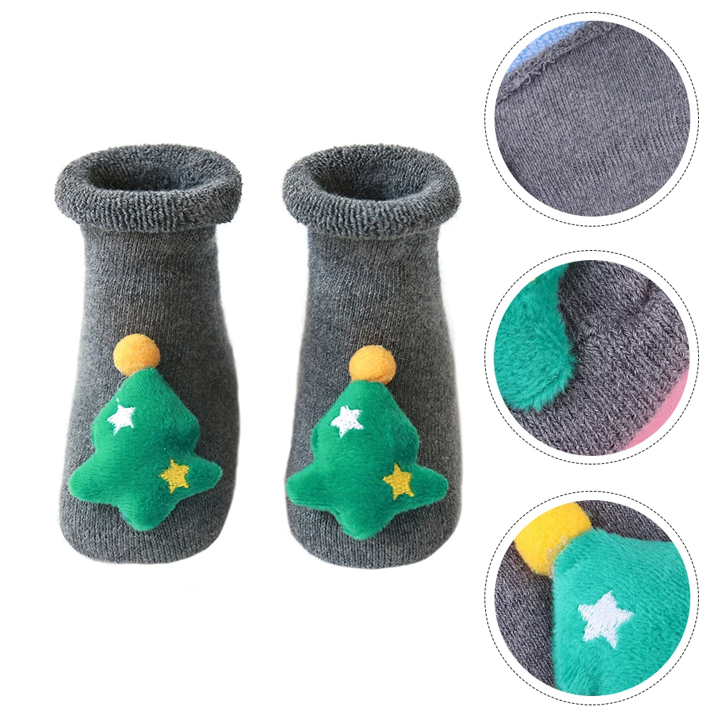

1 Pair Christmas Socks For Baby Toddler Infant Breathable Cotton Comfortable Adorable Cartoon Booties Anti-Skid Party Room