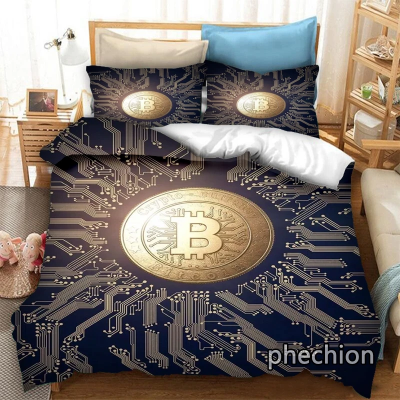 phechion Bitcoin 3D Print Bedding Set Duvet Covers Pillowcases One Piece Comforter Bedding Sets Bedclothes Bed K435