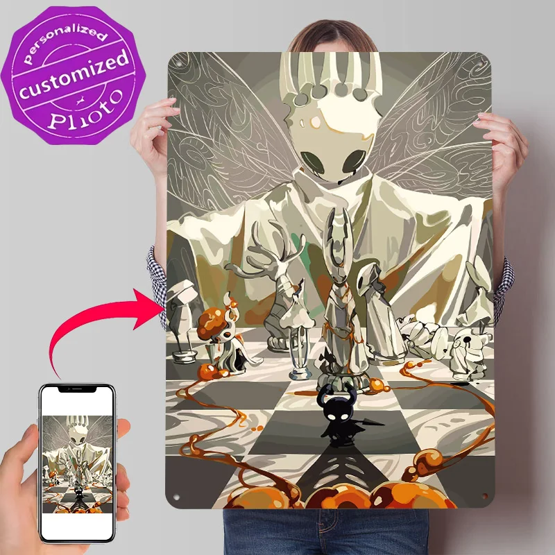 Hollow Knight Chess Game Poster Retro 3D Printed Metal Signs Customized Wall Hanging Gift for Luxury Decoration Home Decor Room