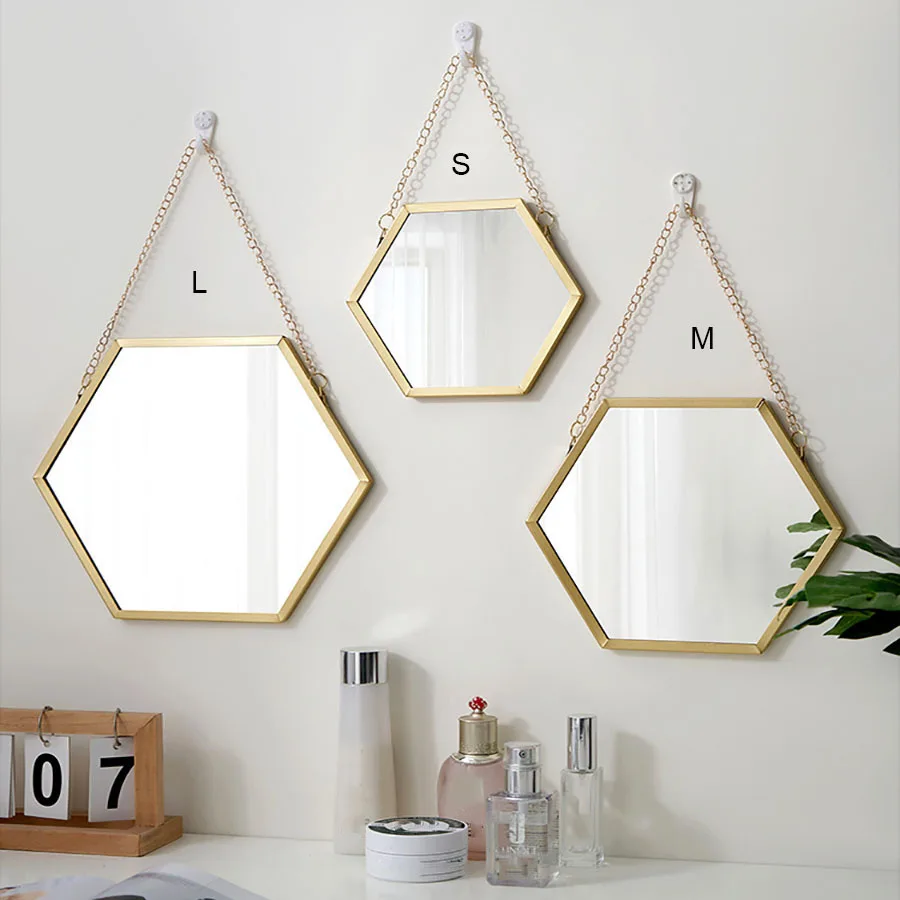 Iron Hexagonal Wall Mounted Mirror, Wall Mounted Decorative Mirror, Living Room, Bathroom, Dormitory, Washbasin, Wall Mounted Ma