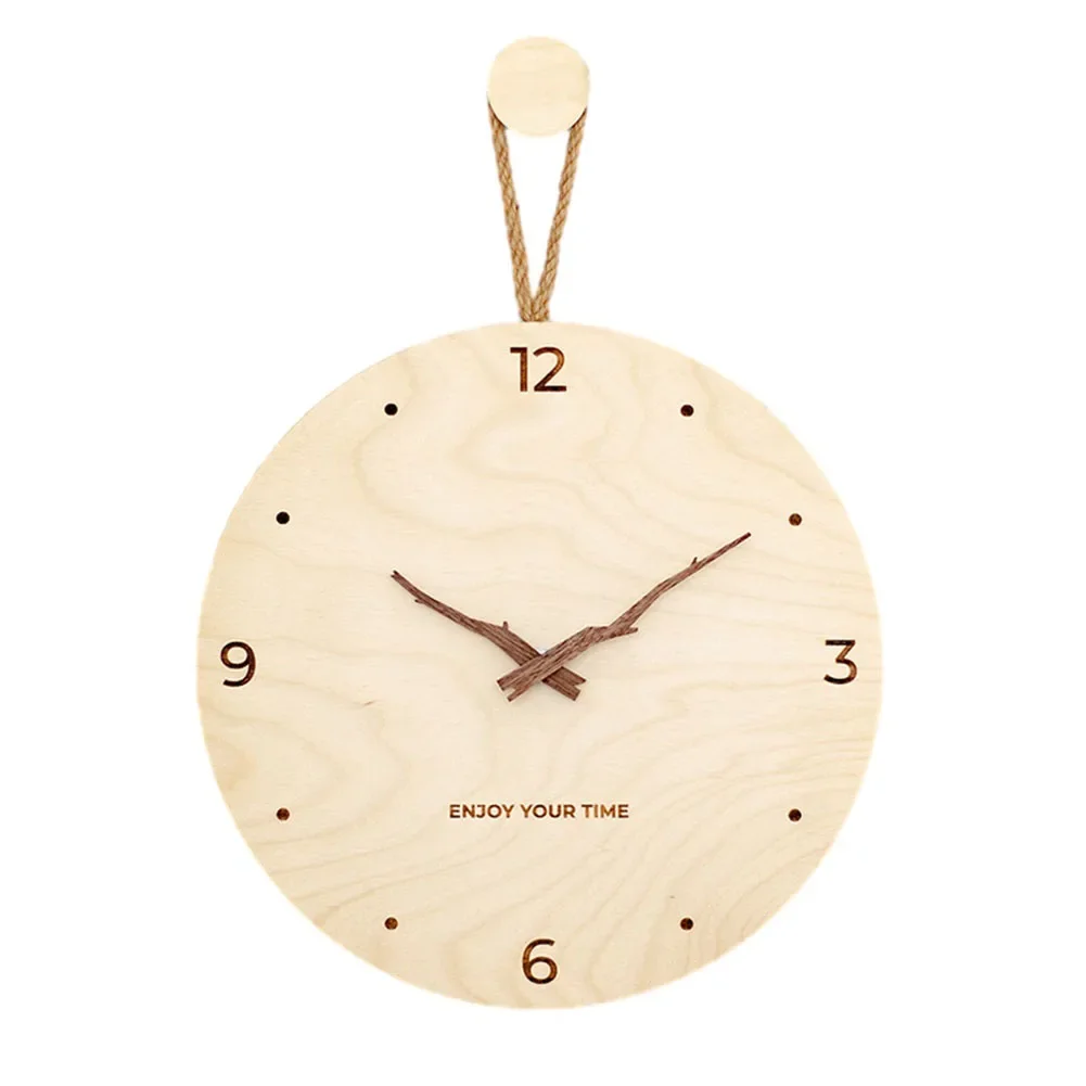 Sleek Nordic Design Wall Clock Minimalist Style for Living Room & Bedroom Silent Quartz Movement Easy Hanging with Hemp Rope