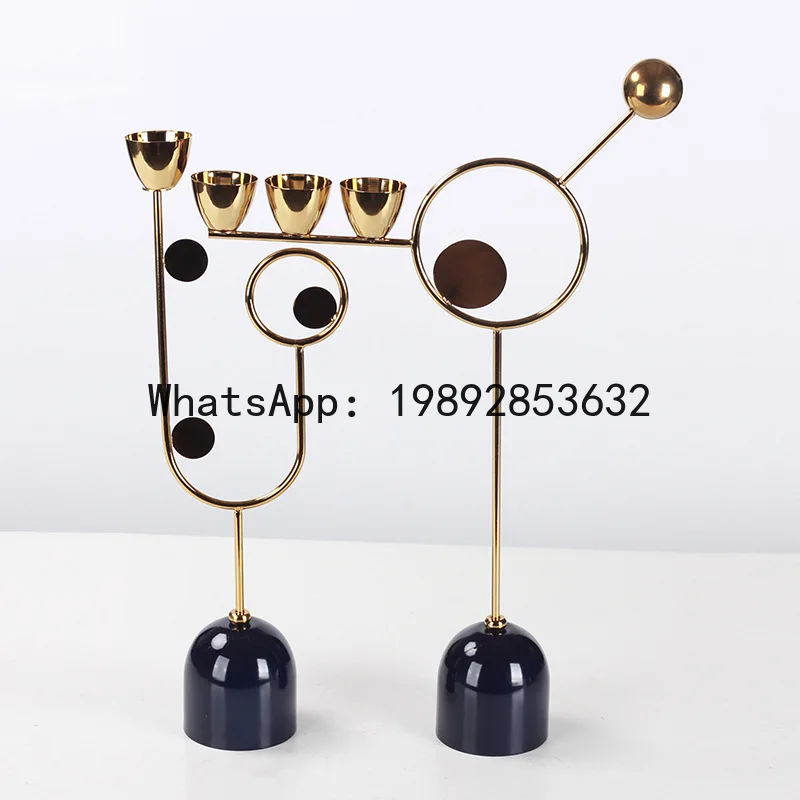 

Metal Candlestick Geometric Hollow Candle Stand Hollowed-out Metal Ornament Candle Holder Centerpieces Home Decoration
