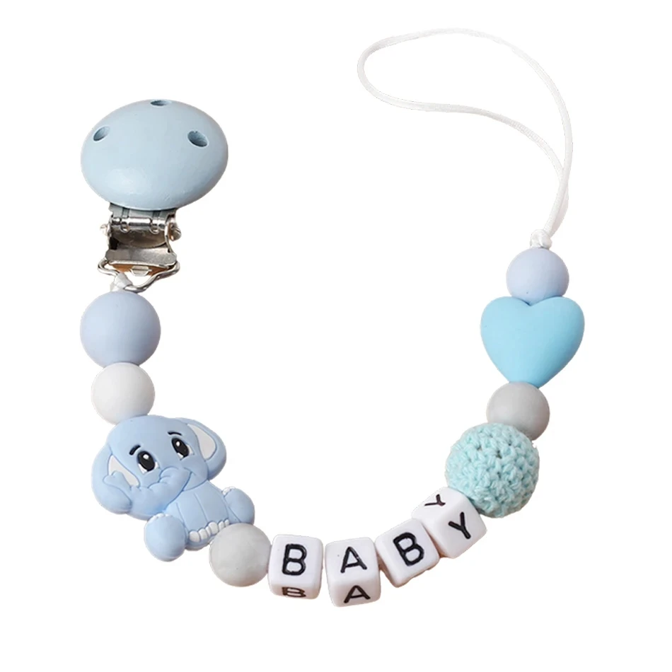 

Personalized Name Baby Pacifier Clips Elephant Pacifier Chain Holder for Baby Teething Soother Chew Toy Dummy Clips