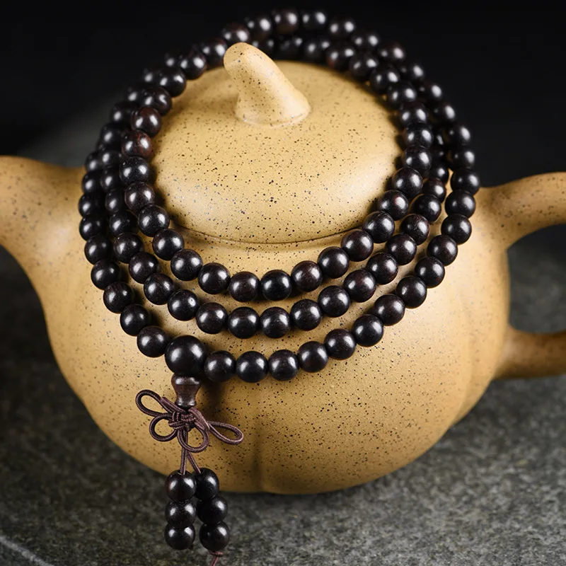 Purple Sandalwood 108-bead Buddhist bracelet, wooden ebony prayer , hand-held meditation beads