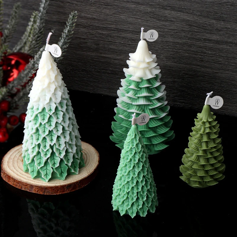 Stacked Leaves Santa Tree Resin Mould Bubble Stripe Plant Candle Soap Silicone Mold Pine Cones Christmas Gifts Party Cake Decor