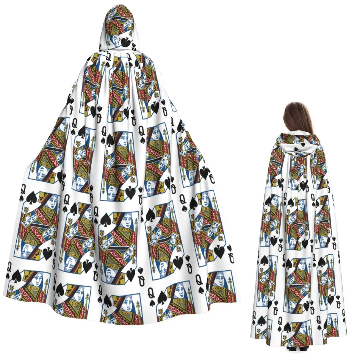 

Gothic Queen Of Hearts Playing Card Long Hooded Cloak Witch Medieval Costume Cosplay Cape HalloweenParty Adult Unisex