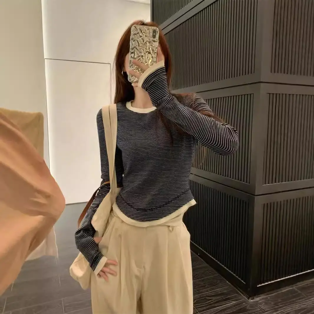 

Женский полосатый топ Long Sve irt Faionable Casual Top, индивидуальный дизайн, рабочая одежда Sle