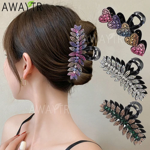 Imagen 2 del producto Horquilla con forma de corazón de cristal para mujer, horquilla con forma de corazón, pasadores de cangrejo, accesorios para el cabello de moda, joyería