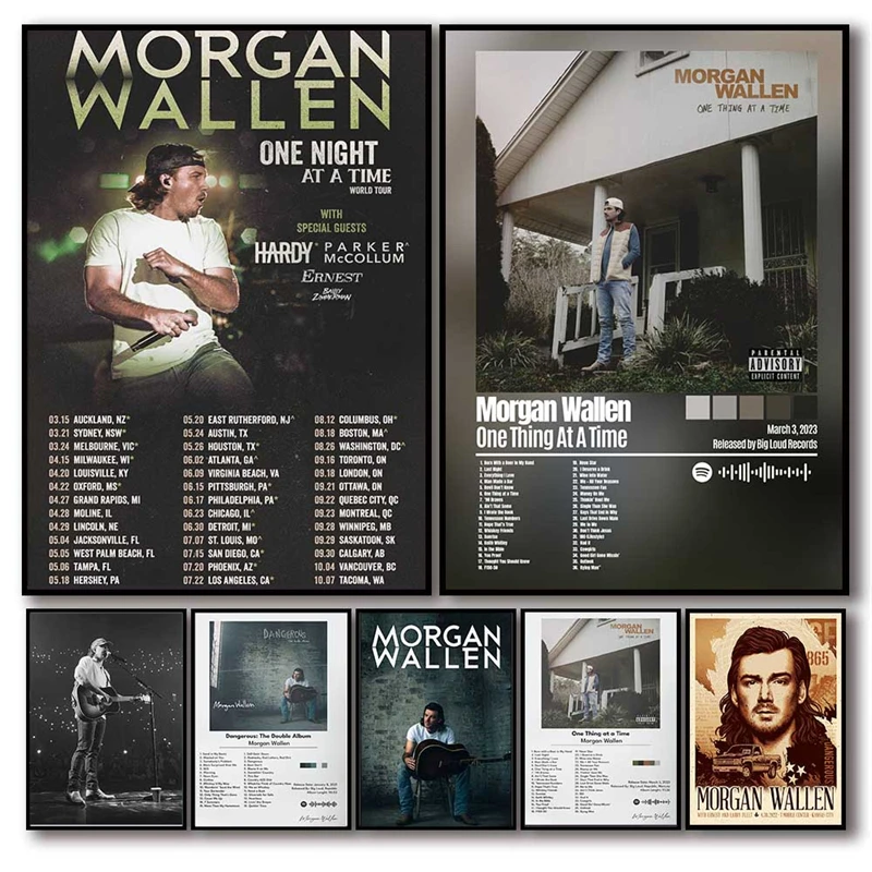 Pop Rock Morgan Wallen Poster Set Aesthetic 2023 Rapper Music Album Cover Single Canvas Print For Wall Art Home Club Room Decor