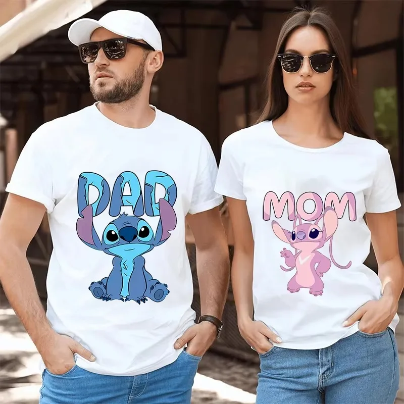 Disney Couple T Shirt Cute Graphic Short Sleeve Top Tee Family Matching Outfits Cartoon Stitch Angel Cosplay Costumes