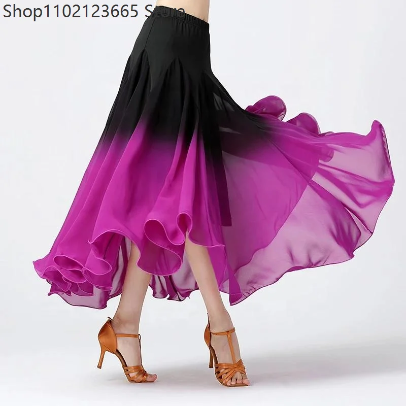 New Modern Dance Stage Performance Costume Women's Long-length Gradient-color Dance Skirt Latin Dance Party Full-skirted Gown