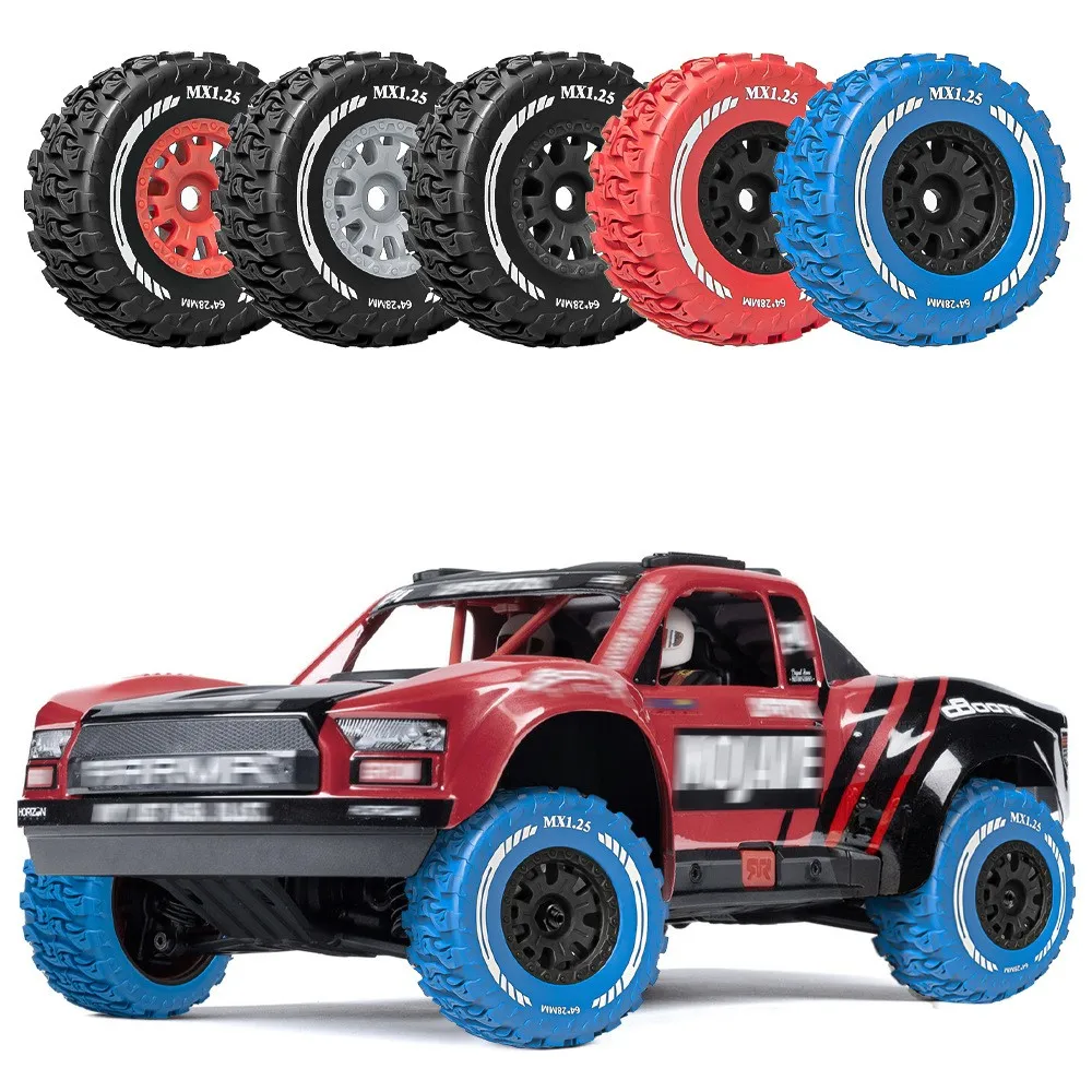 4 MX1.25 Rubber Tire Wheels, Dimensions 64x28mm, Hexagonal Hub, 12mm, Suitable for RC Replacement Parts for 1/16 ARRMA MOJAVE GR