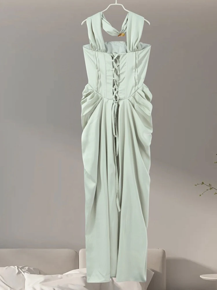 ByeMyLove Elegant Satin Corset Maxi Dress Strapless & Off-Shoulder Maxi Dress Satin Wrap Neck Gown Bodycon Dress with Back Tie