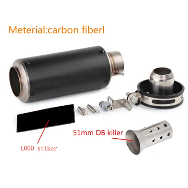 Motorfiets uitlaat inox uitlaat koolstofvezel uitlaat Universele 51/60mm met DB Killer voor z900 R3 R25 MT07 MT09 R1 Z400 Z650