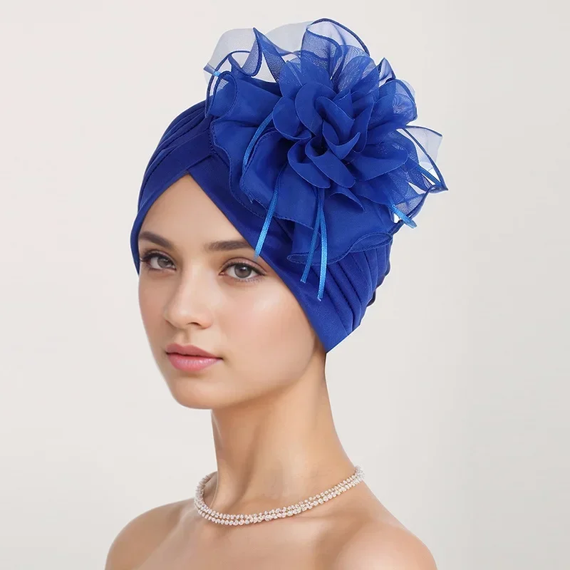 

Indian Big Flowers Turban Caps for Women Muslim Stretch Headwear Hat Hair Loss Wrap Chemo Cap Turbante Mujer African Headwear