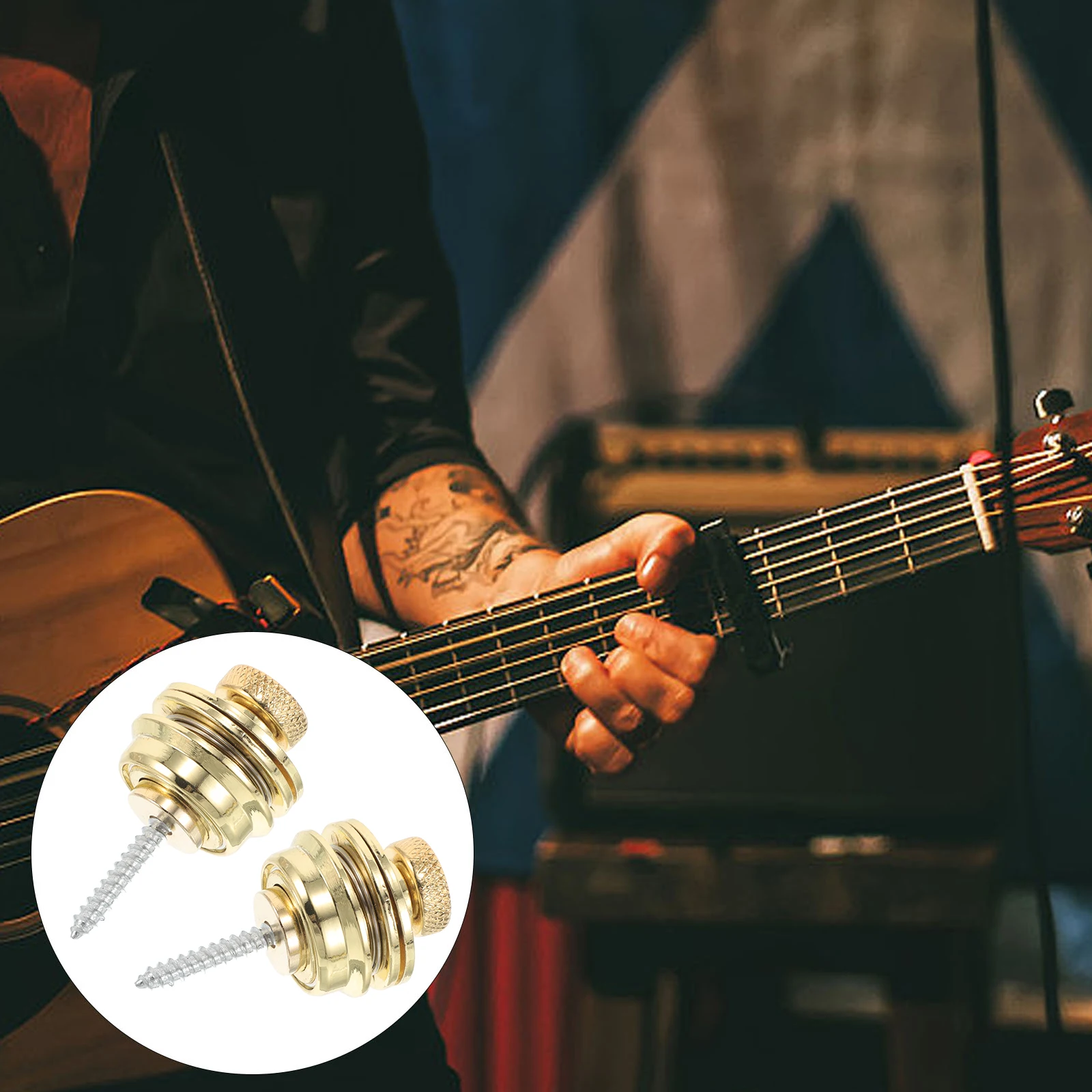 

2pcs Guitar Strap Locks Heavy Duty Metal Retainer Slip Resistant Durable Electroplated Golden Finish For Electric Acoustic