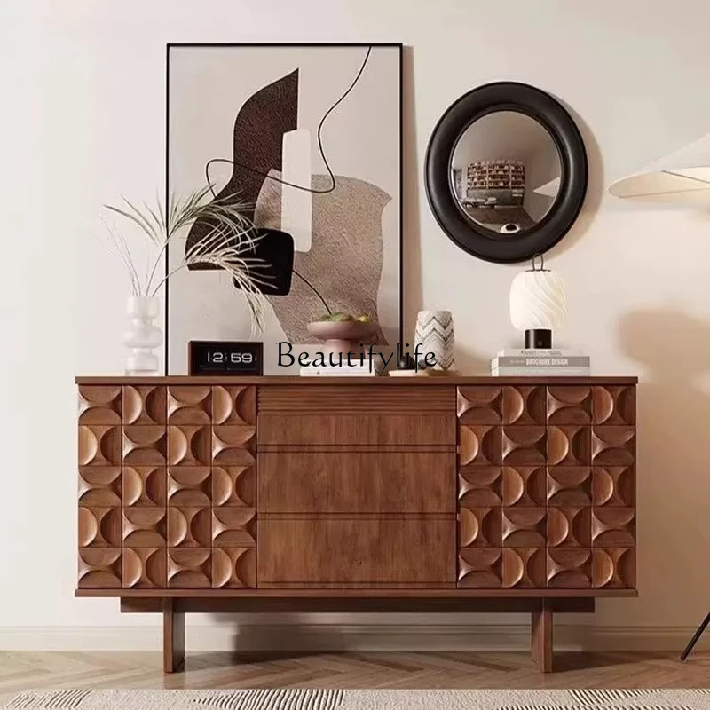 

Nordic creative walnut color dining side tea cabinet entry door