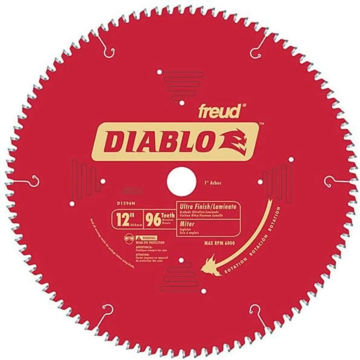 

12" Aluminum Saw Blade, 96 TCG Teeth, 1" Arbor, .091" Kerf, -5° Hook Angle, 5000 RPM for Medium Cuts