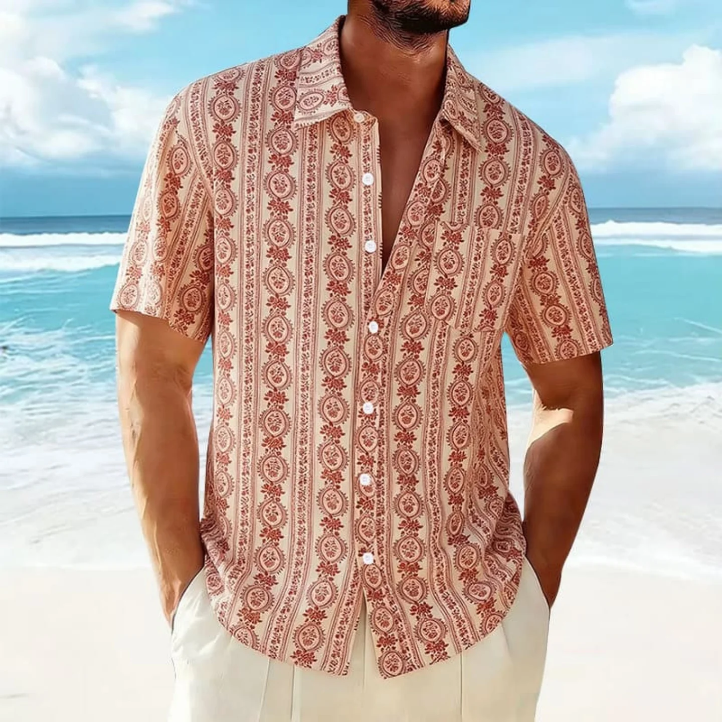 

Men's Leopard Print Short Sleeve Shirt, Breathable Casual Button Down for Beach