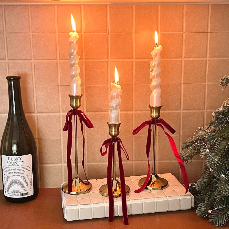 French Retro Gold Thin Candle Holder – Premium Home Decor Ornament, Light Luxury Photo Prop for Dining Table & Living Room