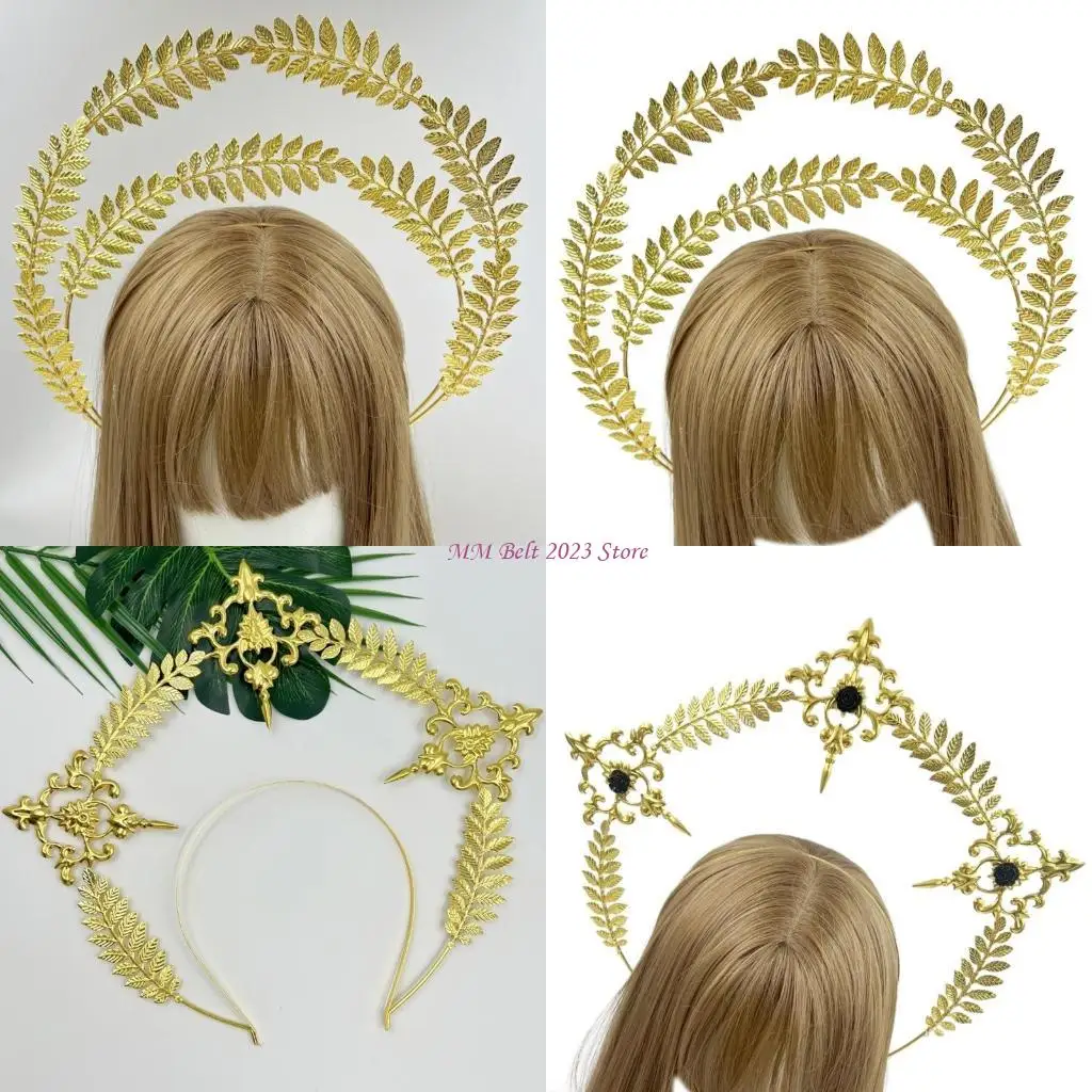 

49ME Exaggerated Church Headband with Wheat Tiaras Crown Hairhoop Women Baroque Styles Headwear Crownpiece for Formal Event