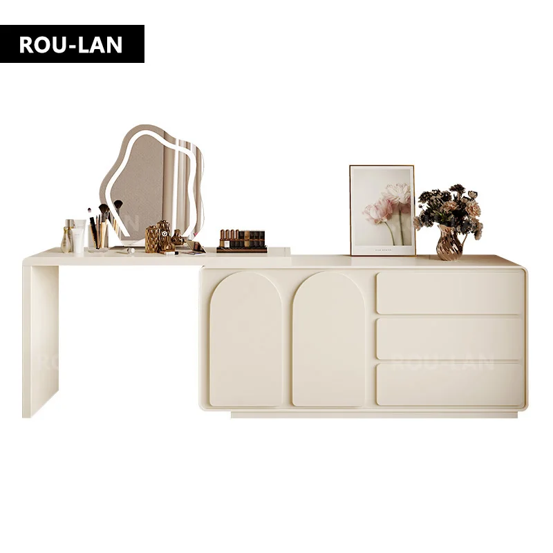 طاولة تزيين حديثة وبسيطة تلسكوبية مع خزانة تخزين ومرآة مكياج وأثاث غرفة النوم