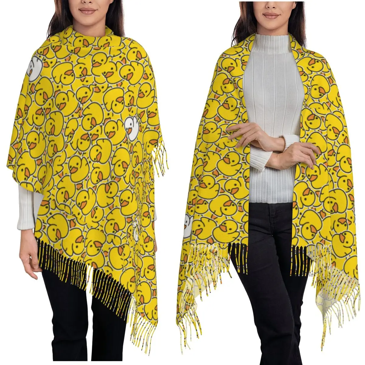 

Шарф с узором желтой утки, шарфы с кисточками, женские мягкие теплые шали и накидки, большая осенне-зимняя шаль