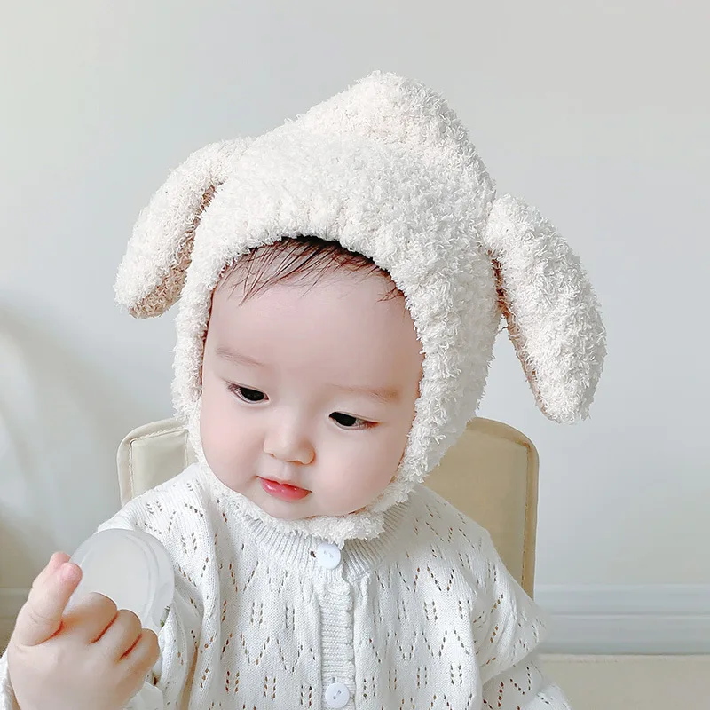 Fluffy Rabbit Ear Baby Hedging Hats for 0-24 Month Soft Plush Warm Winter Children's Woolen Hat  Cotton Head Caps for Toddlers