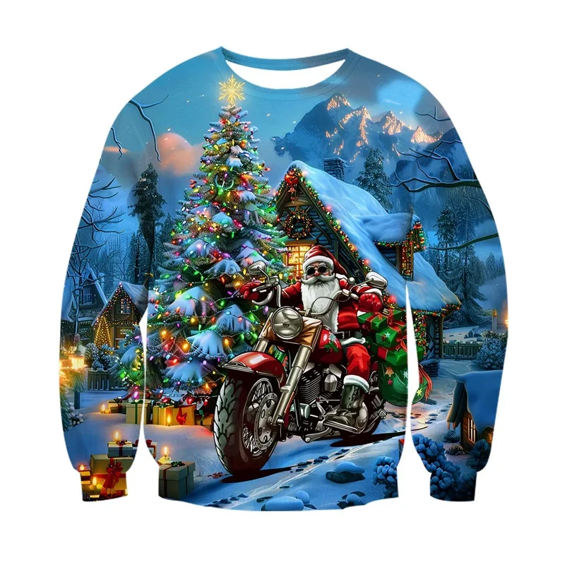 عيد ميلاد سعيد البلوزات القبيحة للرجال سانتا كلوز ركوب الدراجات النارية الجرافيك البلوز جديد في طاقم الرقبة مضحك عيد الميلاد هوديي
