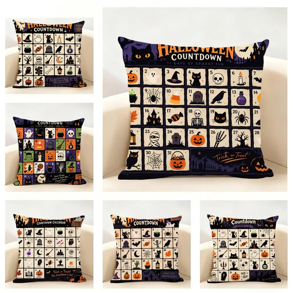 H-H-Halloweenn Calendar Cushion Cover Linen Minimalist Soft  for Sofa Bed Home Room Decor