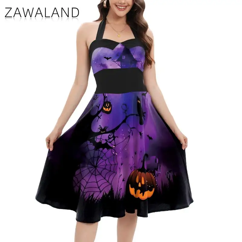 

Zawaland Elegant Dress Women Sleeveless Slip Dresses Print Outfit Holiday Halloween Costume Dress For Ladies Sexy Clothes Summer