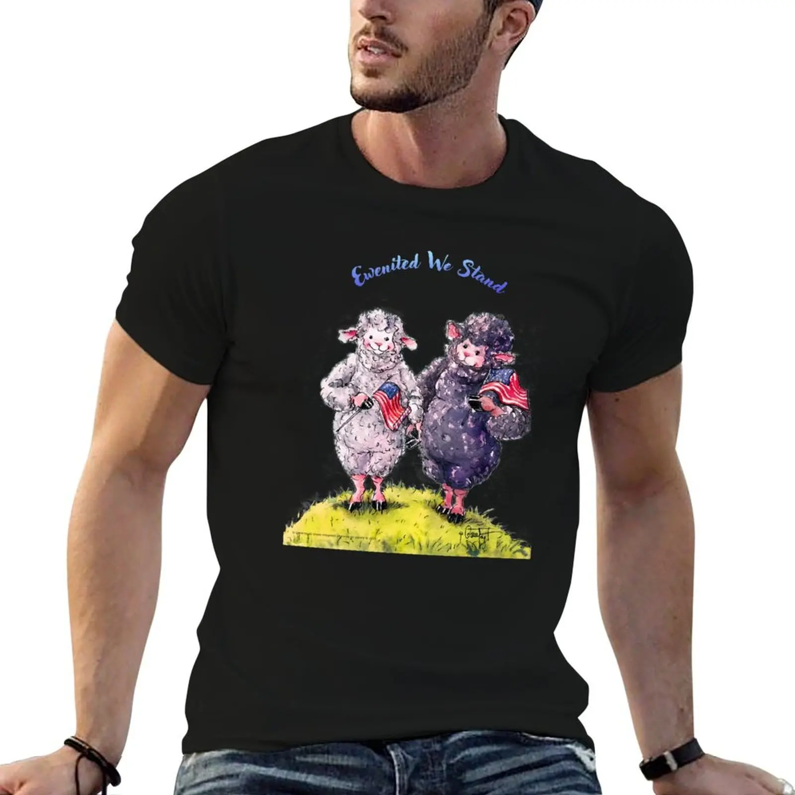Ewenited We Stand Sheep Incognito 2020 Art T-Shirt Big and Tall Solid Color T-Shirt