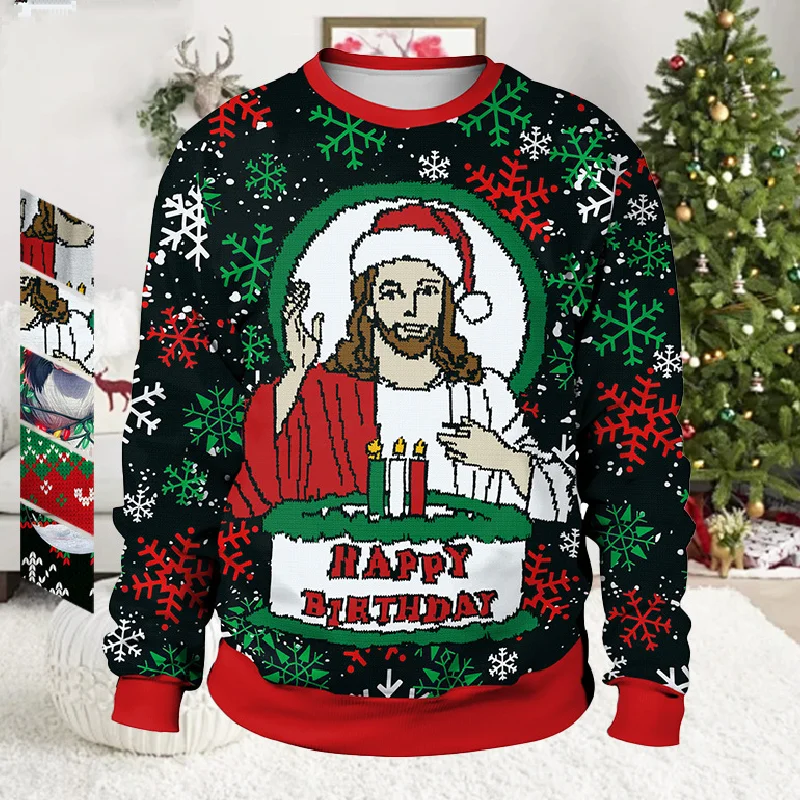 

Ugly Christmas Pullover for Men Merry Christmas Jesus Print Unisex Clothes Sweatshirt Xmas Graphic Cosplay Costumes Hoodies