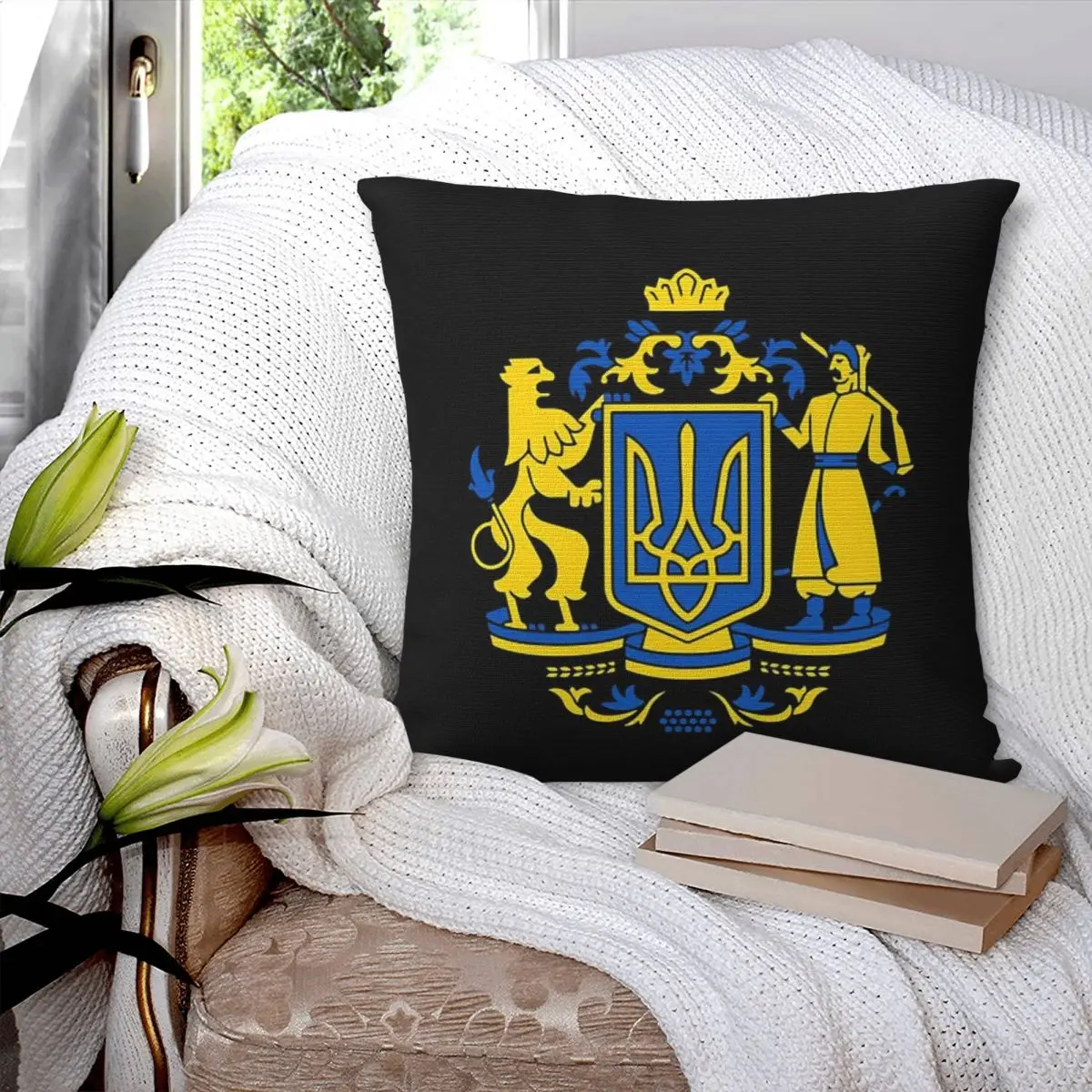 Ukraine Flag Ukrainian Tryzub Square Pillowcase Polyester Pillow Cover Zip Decorative Comfort Throw Pillow For Home Bedroom