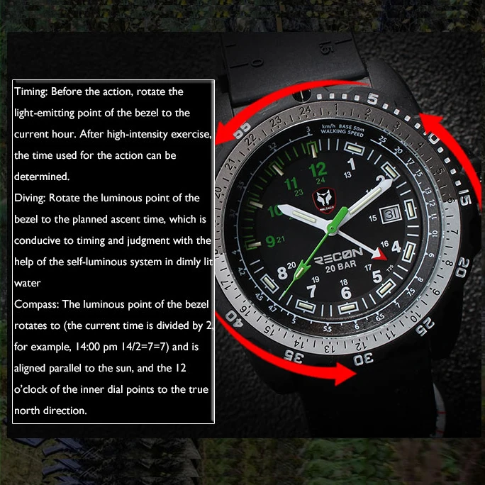 Hnlgnox Mens Military Watches Diving Watch 200M Quartz Wristwatch Carbon Fiber Luminous Compass Tactical Strap Tachymeter