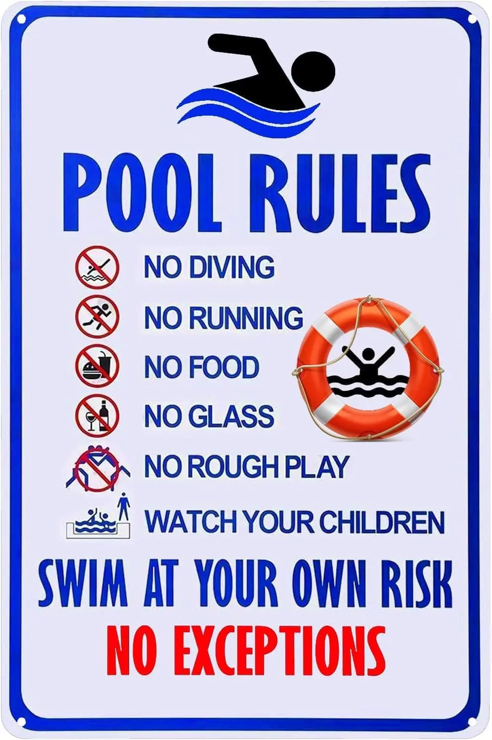 Pool Rules with Their own Risk Swimming Warning Metal Sign wimming Water Park Safety tin 