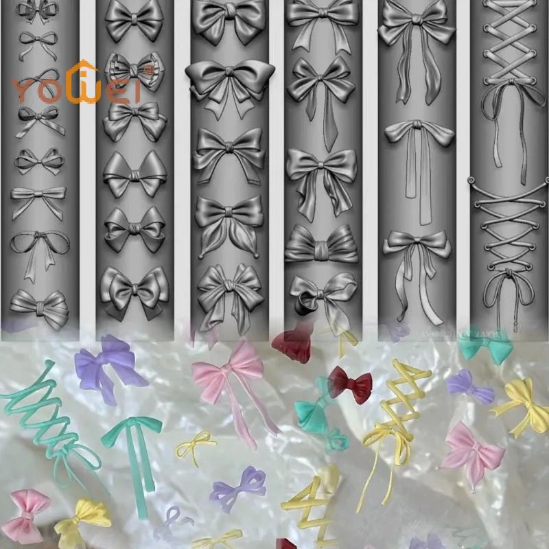 Latest 1Pcs Silicone Bow Nail Art Mold Bowknot Style High Transparent 3D Nail Template Nail Charm DIY Manicure Mold Stencil Tool