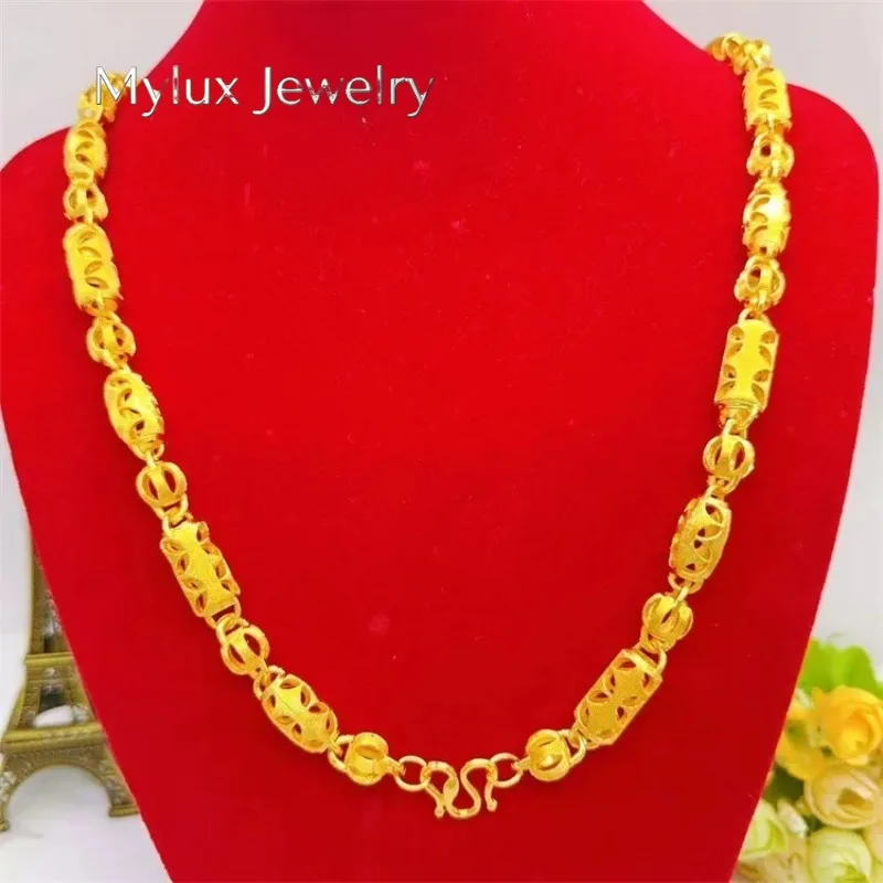 Mylux Jewelry Men's boutique 9999 24K real gold hollow M-buckle men's necklace cylindrical necklace hollow lantern style gold je