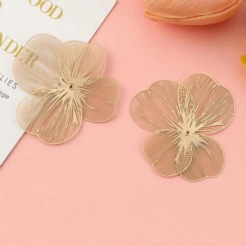 4pcs Hollow Flower Charms 50*50mm DIY Jewelry Making Supplies for Earrings Necklaces Hair Accessories