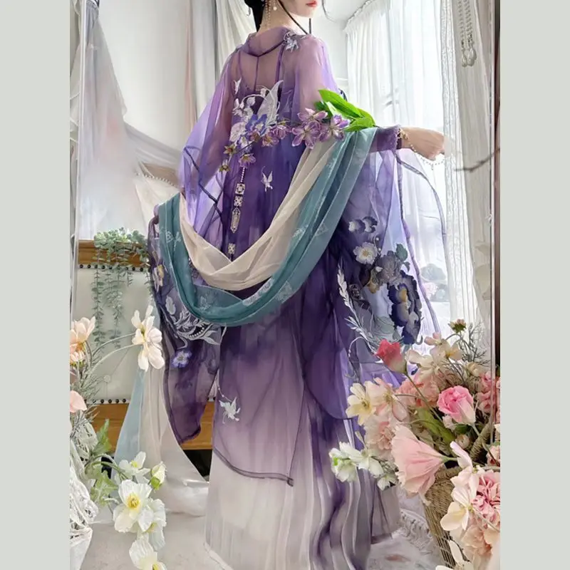 

Chinese Hanfu Dress Women Ancient Traditional Cosplay Costume Vintage Birthday Party Gradient Purple Hanfu Dress Plus Size XL