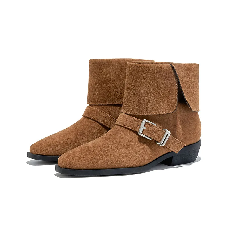 Women's Western Cowboy Boots Pointed-Toe Vintage Maillard Women Boots Large-Size Non-Slip Ankle Boots and Short Boots female