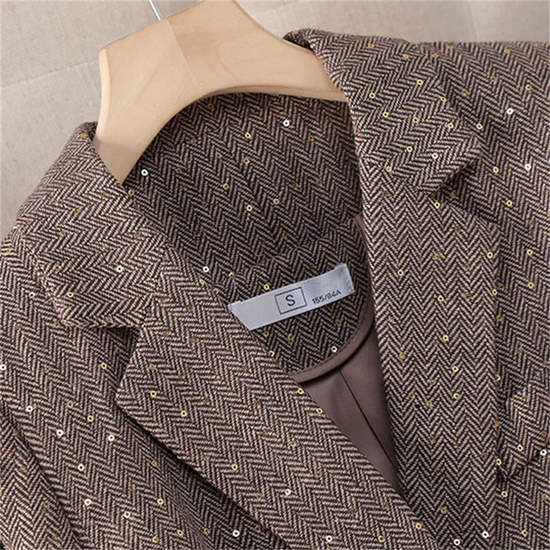 Blazer con paillettes in stile coreano donna elegante a maniche lunghe allentato Casual Blazer cappotto moda primavera autunno ufficio signora