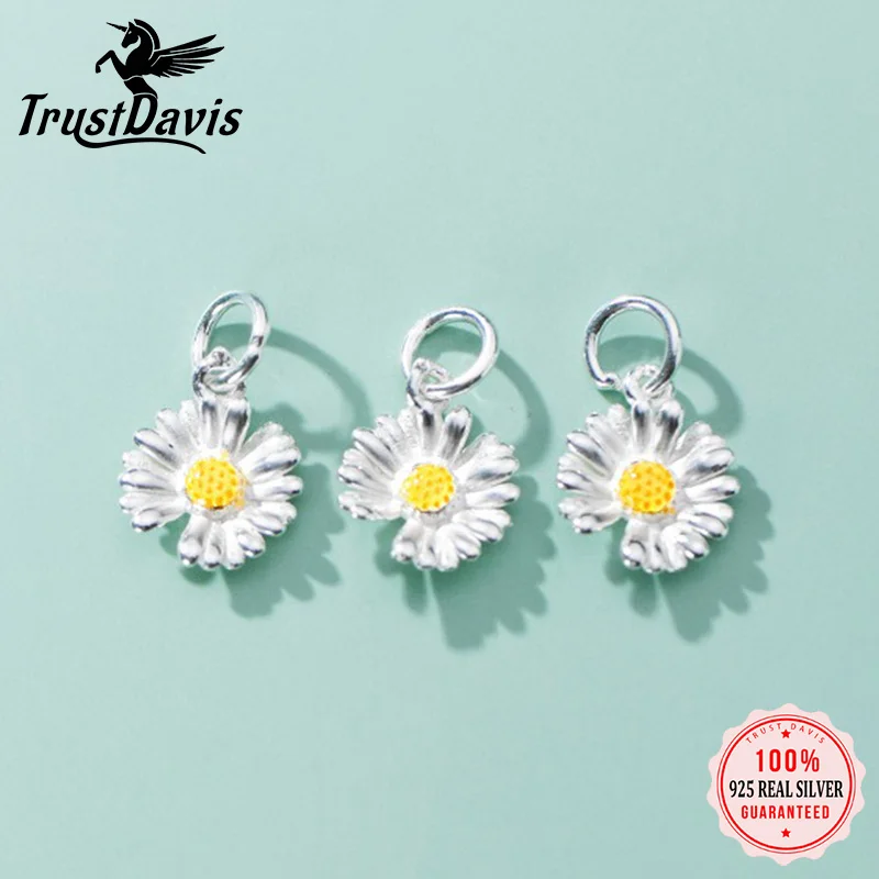 

TrustDavis New Real 925 Sterling Silver Fashion Daisy Flower Charm Pendant Handmade DIY Accessories Wholesale DZ1722