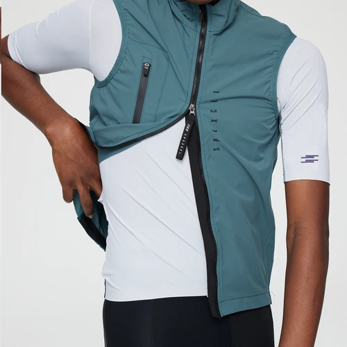 SPEXCEL Chaleco de ciclismo clásico ligero a prueba de viento para todas las estaciones, chaqueta cortavientos para hombre, tela elástica con cremallera bidireccional