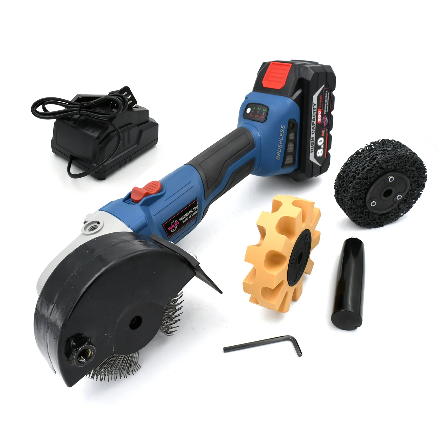 Battery Powered 3-in-1 Surface Blaster Tool Kit Rechargeable Electric Rust Paint Sticker Removal with Eraser Wire Wheel