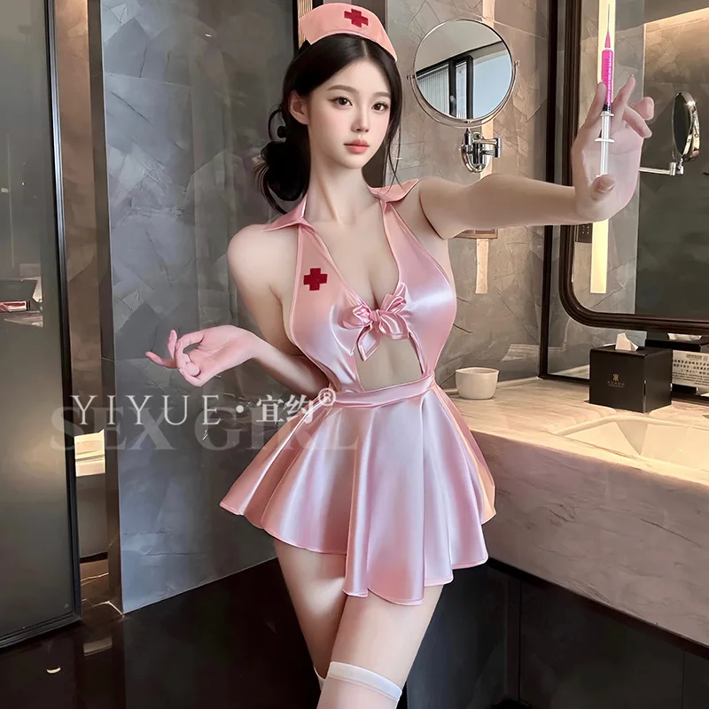 

New sexy lingerie sexy nurse cosplay naked back uniform temptation pure desire free pajamas set 1320