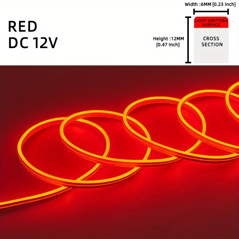 1 rolka neonowy diody na wstążce LED, 12V 5M elastyczny lampa neonowa LED, 6*12 silikonowy wodoodporny Neon na zewnątrz (bez adaptera)