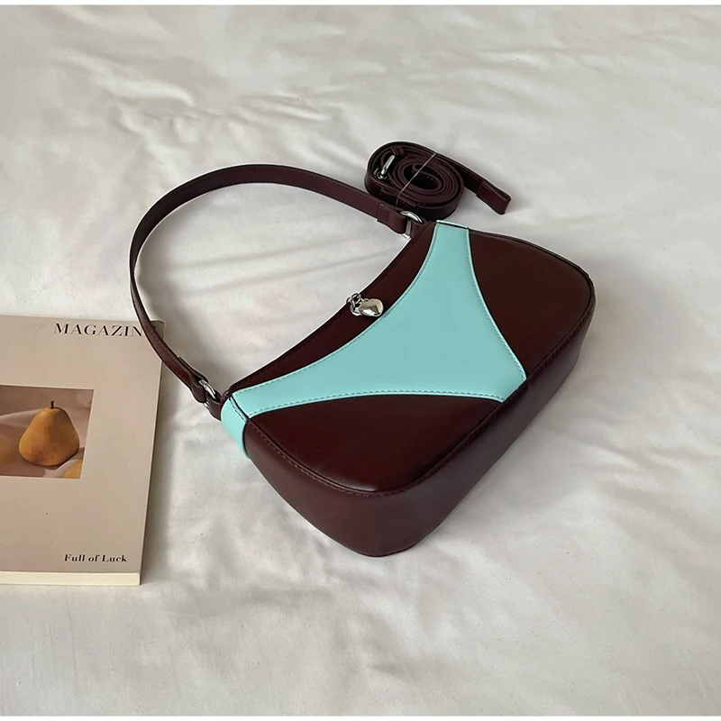 Umhängetasche, Handtasche in V-Form, kreative, modische Vintage-Handtasche für Damen, ideal für den täglichen Gebrauch und den Weg zur Arbeit, mit Farbblock-Design. – Detail 6