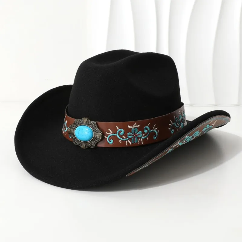 Ethnic style hat embroidered belt elegant tweed top